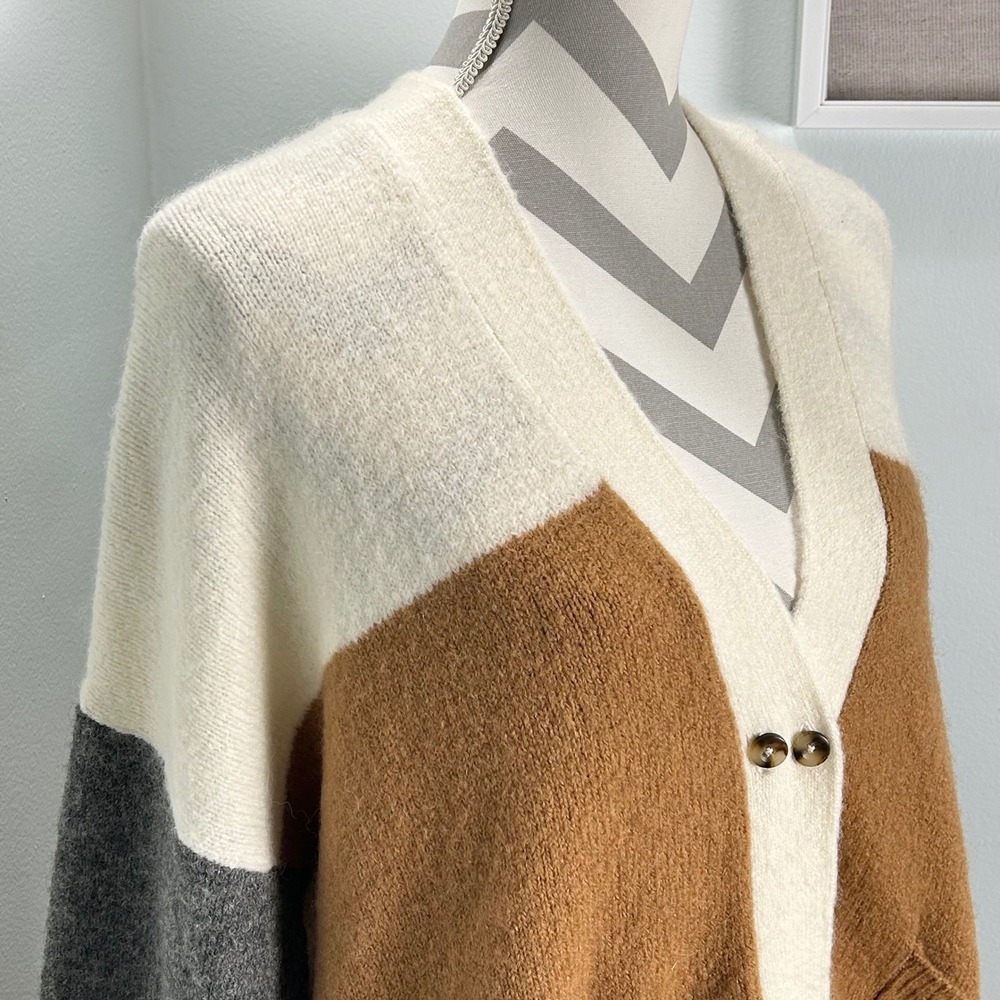 Madewell Colorblock Grandpa Cardigan Sweater Button Front‎ Pockets Wool Blend L - Picture 6 of 8